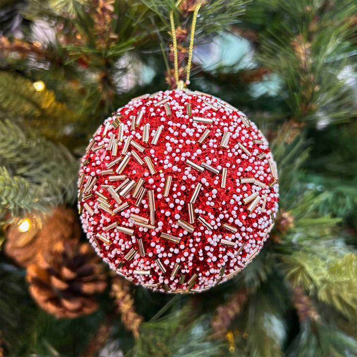 Handmade Gold Red & Pink Shimmer Embellished Chirstmas Ball Ornaments For Decoration | Set Of 9