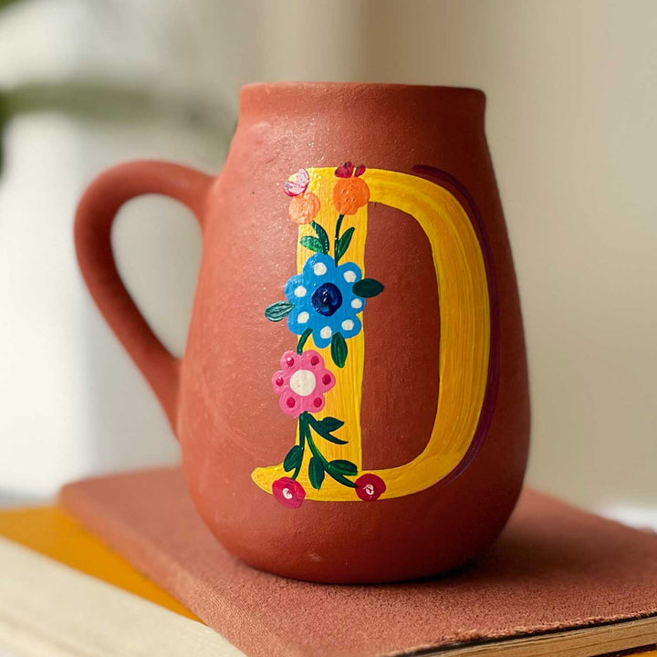 Personalized Hand-painted Floral Theme Monogram Terracotta Mug - D