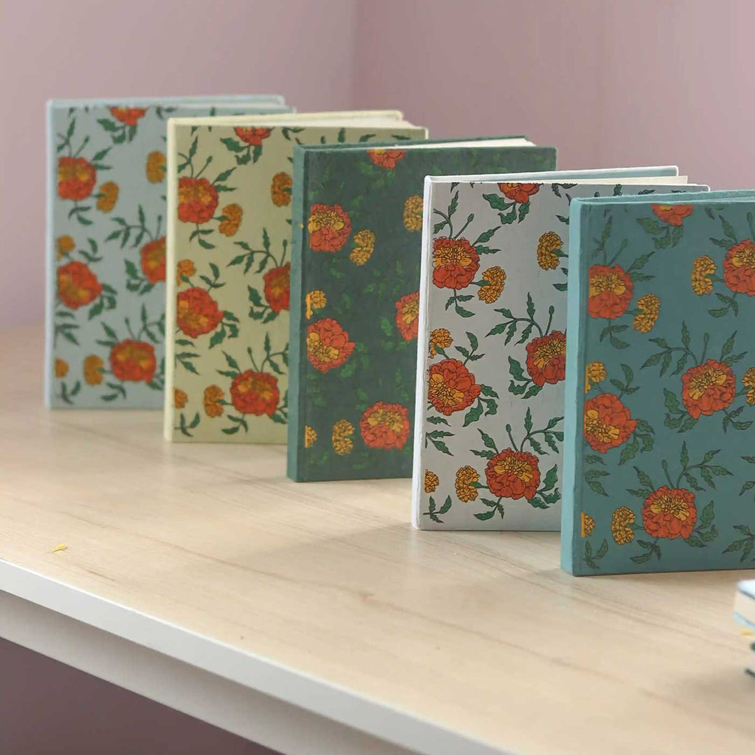 Handmade Genda Phool Unruled A5 Journal & A6 Notepad | Set Of 2