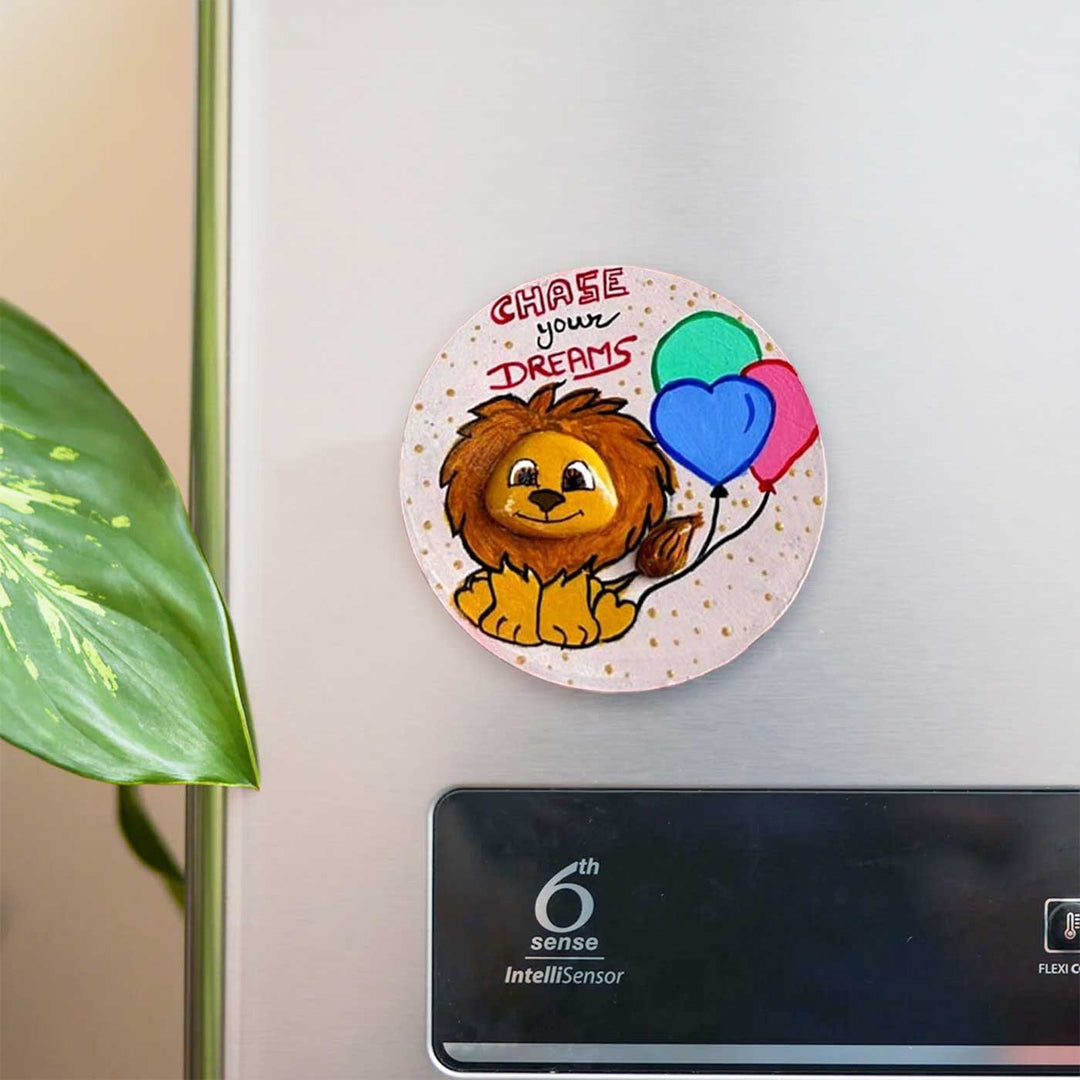 Personalized Pebble Art Lion Wooden Fridge Magnet