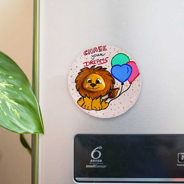 Personalized Pebble Art Lion Wooden Fridge Magnet