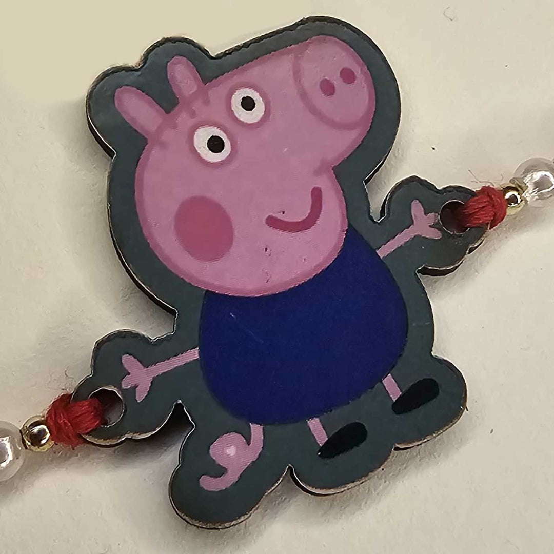 Handmade Peppa Pig MDF Wood Kids Rakhi With Roli Chawal