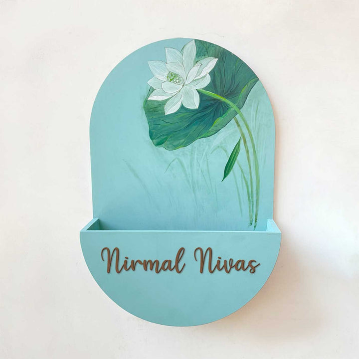 Personalized Handmade Shy Teal Floral MDF Wood Name Plate