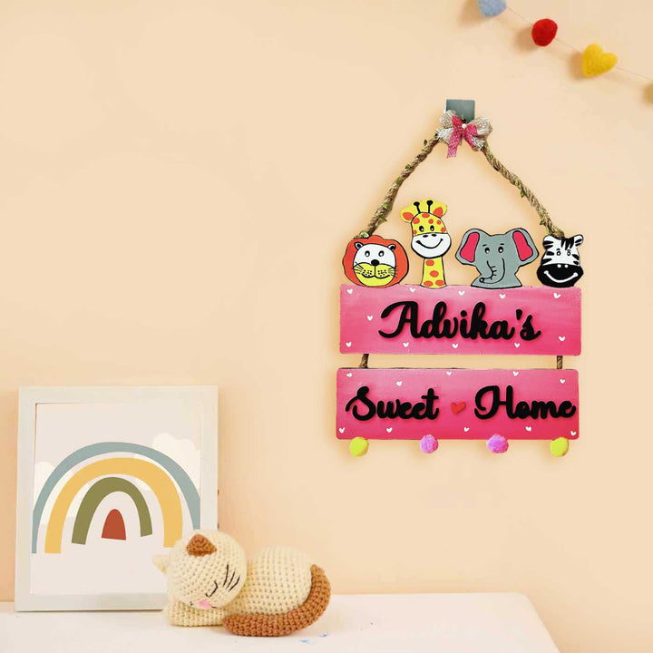 Personalized Hand-Painted Wild Animals Themed Mdf Wood Kids Name Plate