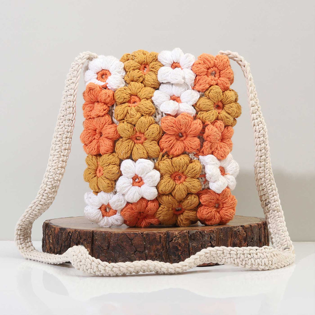 Handmade Crochet Floral Mobile Sling Bag