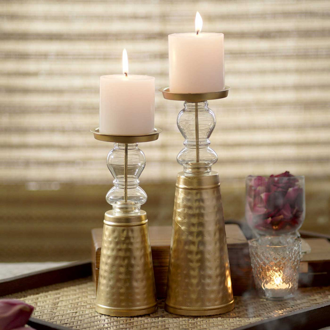 Handmade Hansa Metal & Glass Candle Holder | Set Of 2