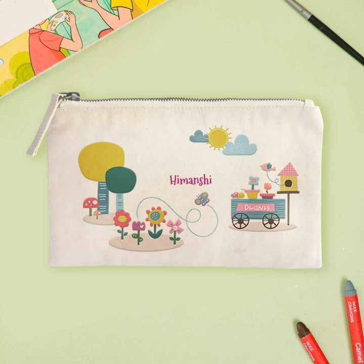 Personalized Flower Power Theme Cotton Pencil Pouch