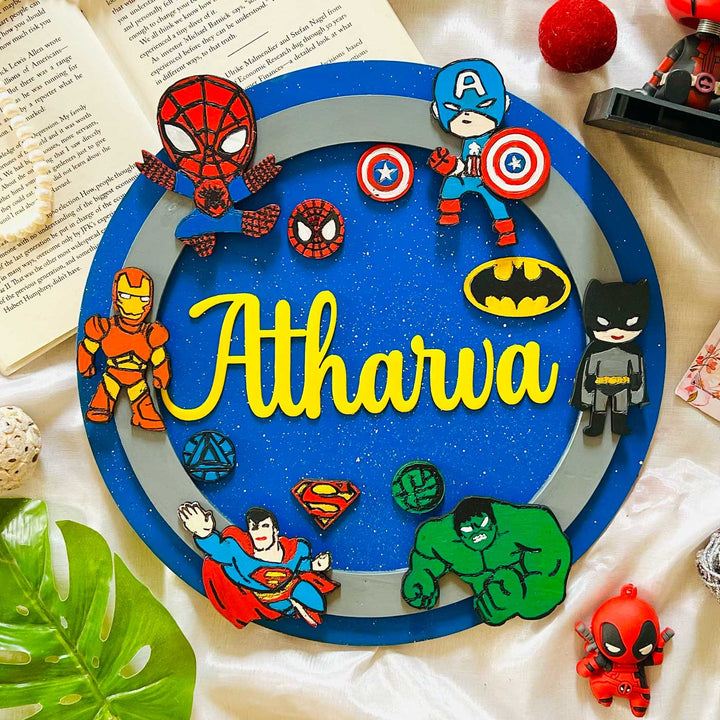 Personalized Hand-Painted Superhero Mdf Wood Kids Name Plate