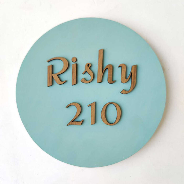 Personalized Minimal Blue MDF Wood Name Plate