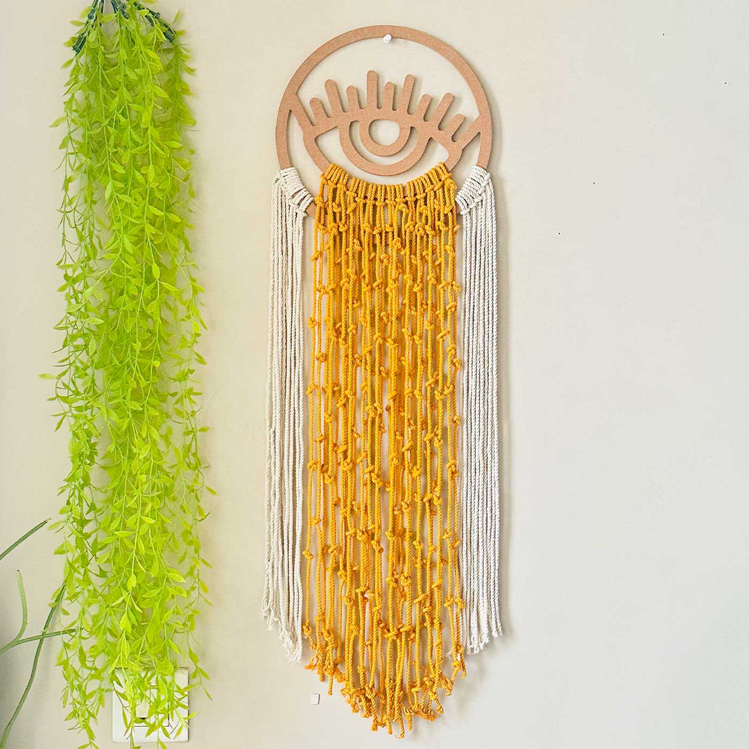 Mustard & White Evil Eye MDF Hanging