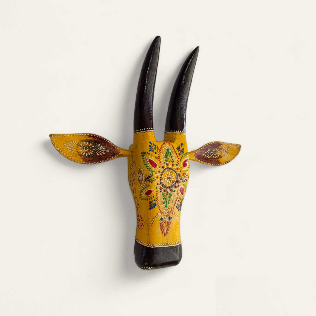 Hand-Painted Decorative Yellow Cow Face Wooden Decor