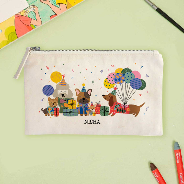 Personalized Paw Party Theme Cotton Pencil Pouch