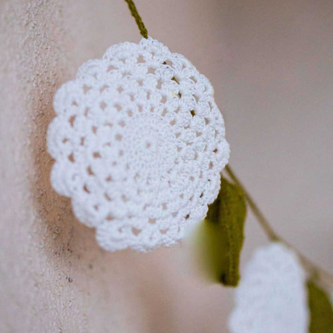 Handmade Crochet White Flower Boho Cotton Bunting