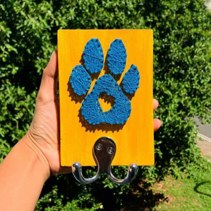 Handmade String Art Paw Theme Mdf Wood Leash Hanger