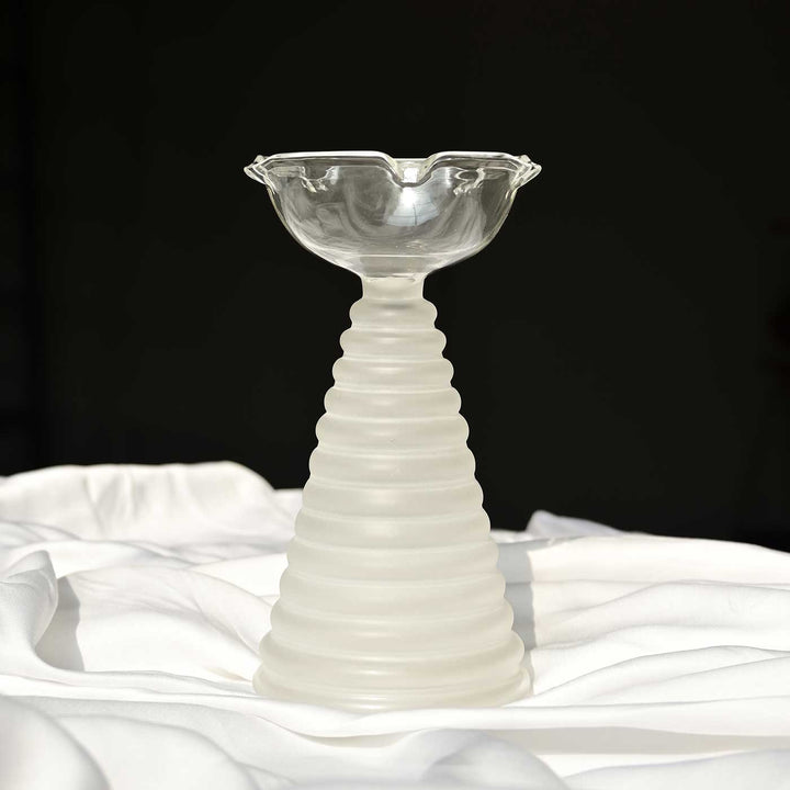 Handmade Clear Frosted Borosil Glass Oil Lamp / Diya | 5.9  inch