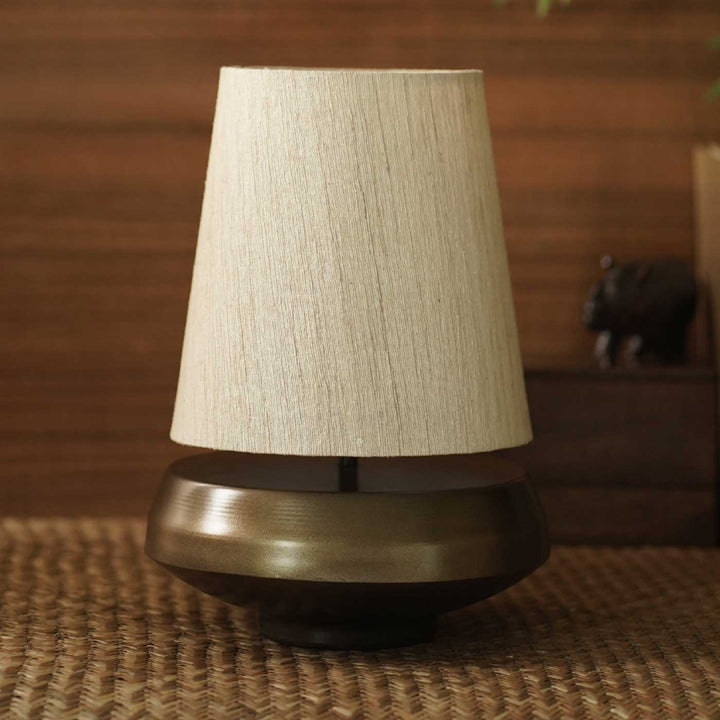 Handmade Swara Metal Table Lamp With Natural Raw Silk Shade