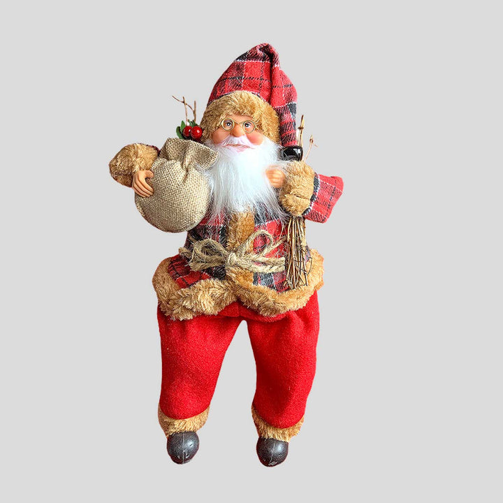 Premium Plaided Tall Self-Standing Santa With Sticks Decor For Christmas Table Decoration