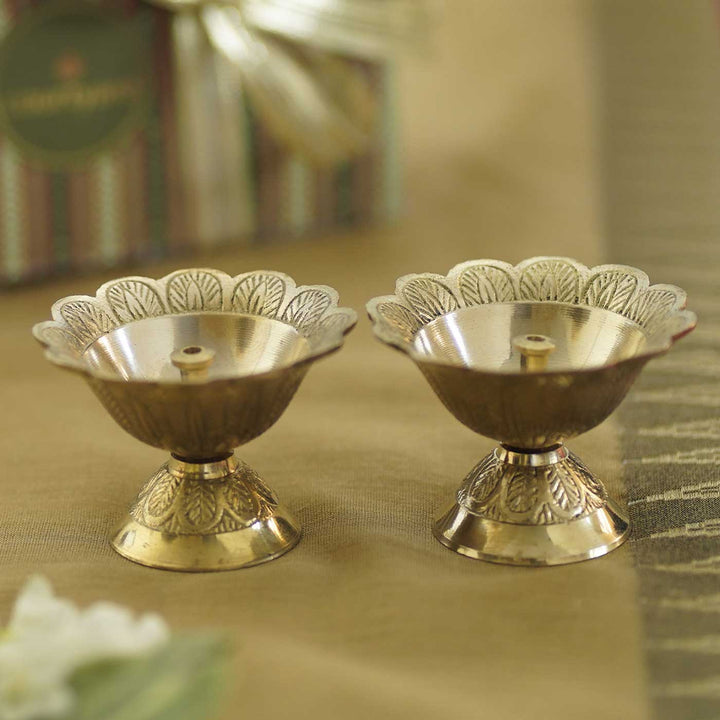 Handmade Gulab Diya Brass Oil Lamp / Diya | Set Of 2