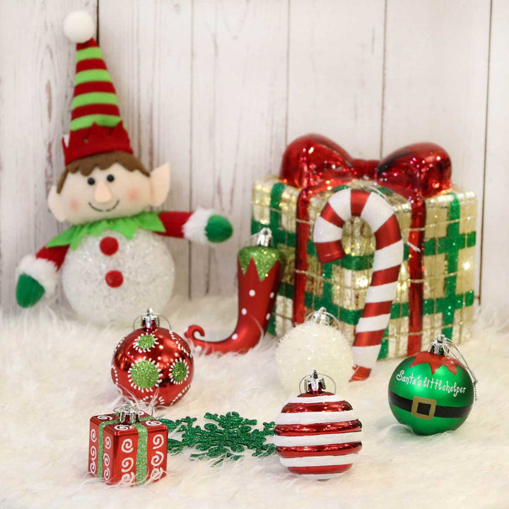 Red & Green Elf theme Christmas Ball Ornaments For Decoration | Set of 100