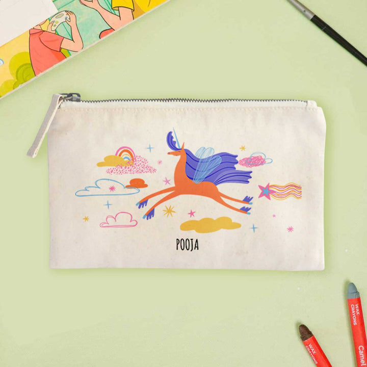 Personalized Magical Unicorn Theme Cotton Pencil Pouch