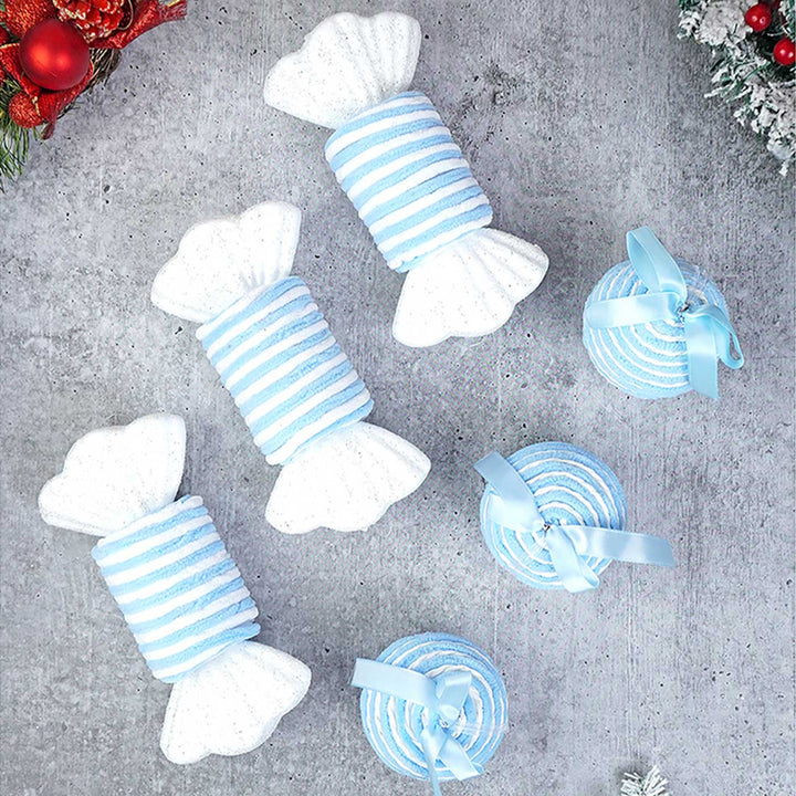 Handmade Trio Pastel Blue Candyland Themed Ornaments For Christmas Tree Decoration | Set Of 6