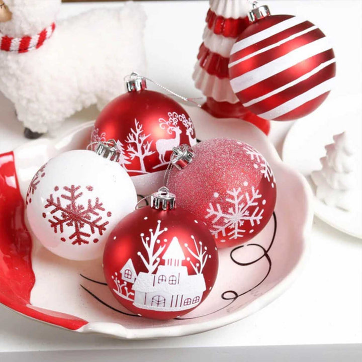 Red & White & Green Christmas Ball Ornaments For Decoration | Set of 16