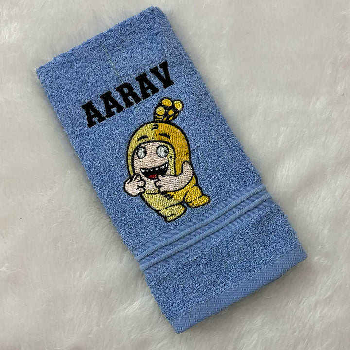 Personalized Embroidered Oddbods Design Cotton Hand Towel