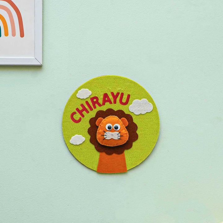 Personalized Handmade Lion Theme Felt Hoop Name Plate