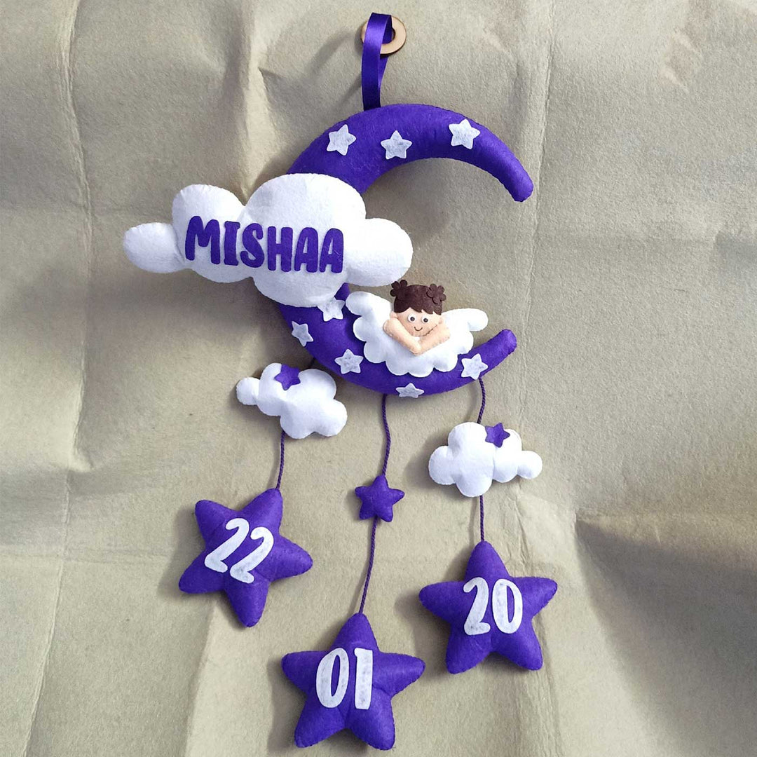 Personalized Handmade Angel Theme Moon & Cloud Felt Kids Name Plate with Birthdate