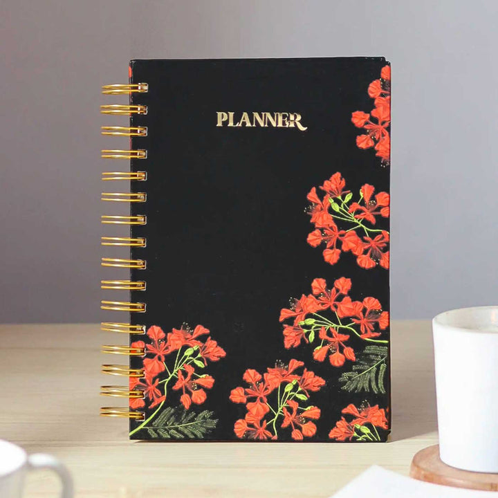 Handmade Gulmohar Black Undated Planner | 120 Pages