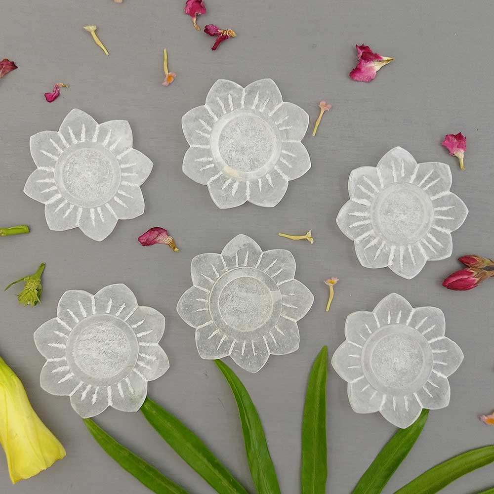 Handmade White Fatin Lotus Flower Candle Holder | Set Of 6