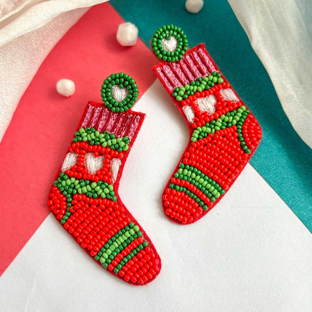 Handmade Christmas Stockings Beaded Earrings | Secret Santa Gift Ideas