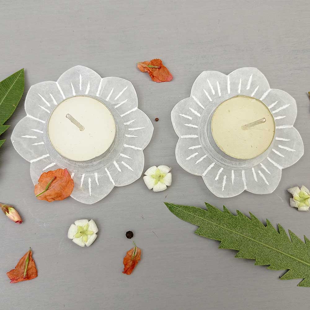 Handmade White Lara Lotus Flower Candle Holder | Set Of 2