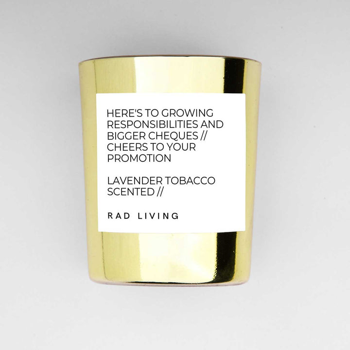 Hand Poured Cheers To Your Promotion Lavender & Tobacco Scented Soy Wax Candle