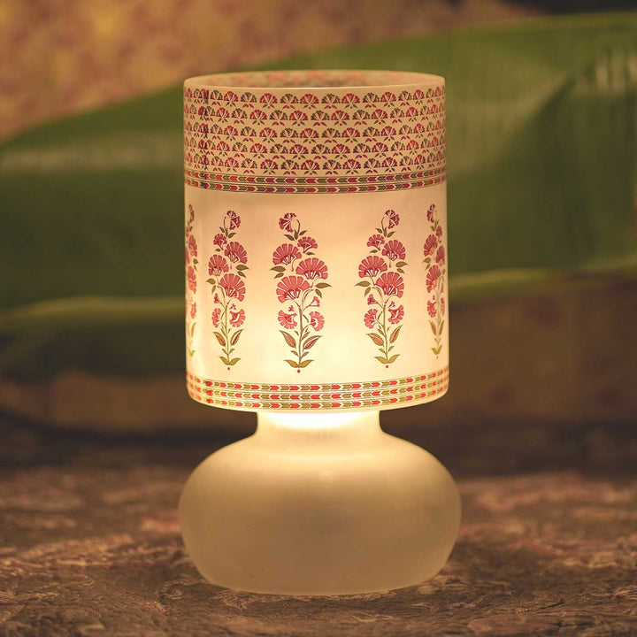 Handmade Kesar Glass Table Lamp With Pink Shade