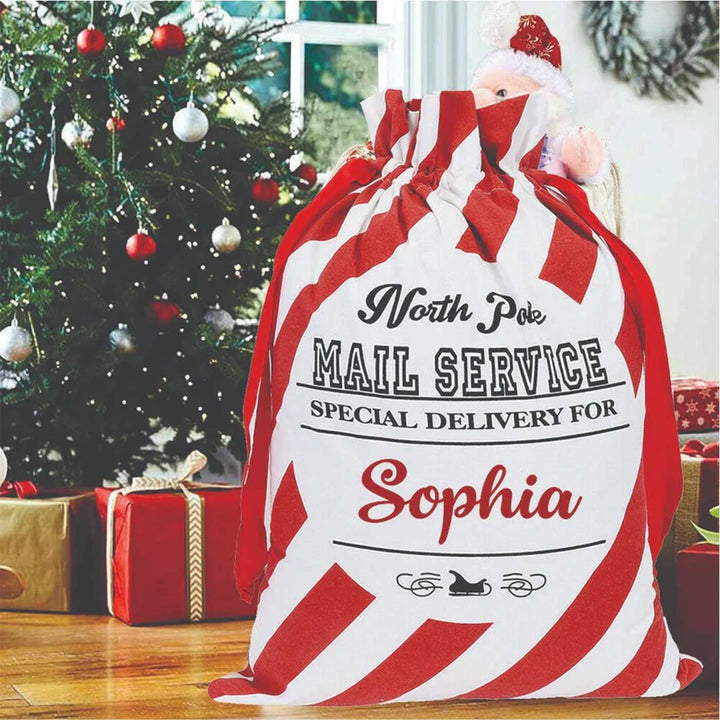 Personalized Classic North Pole Mail Service Extra Large Muslin Gift Sack | Xmas Gifting Ideas