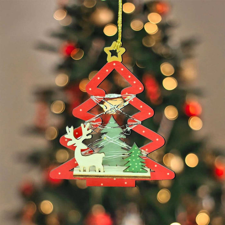 Laser Cut Luminous Wooden Ornament For Christmas Tree Decoration