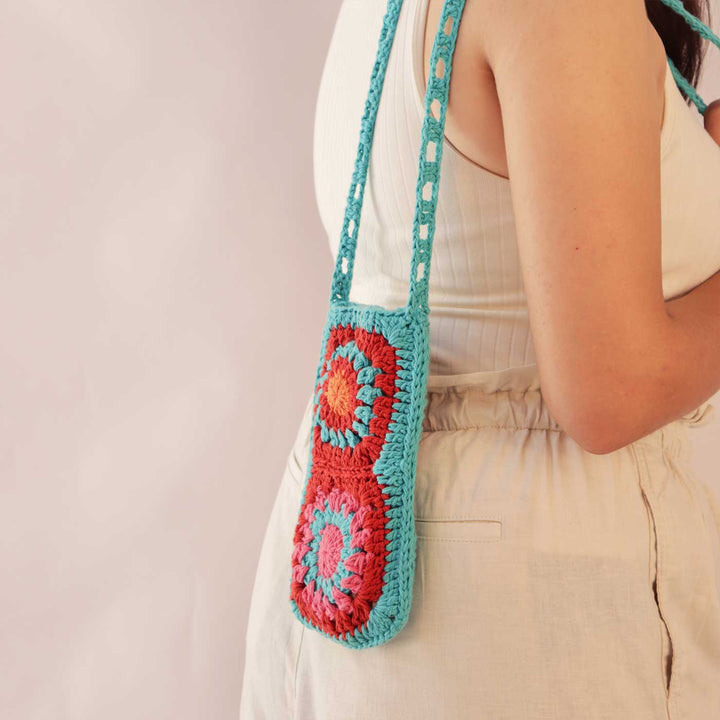 Handmade Crochet Flower Sling Bag For Mobile