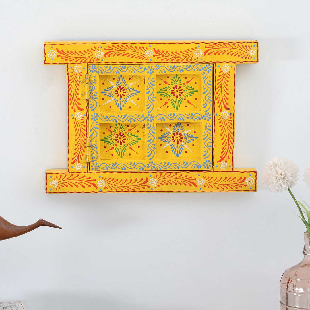 Handmade Decorative Yellow Wooden Window Wall Decor