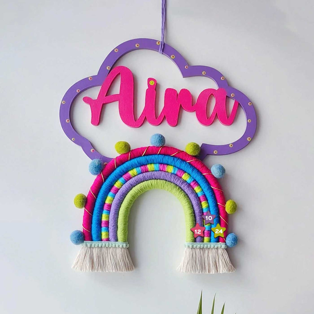 Macrame Cloud & Rainbow Personalized Kids' Nameplate