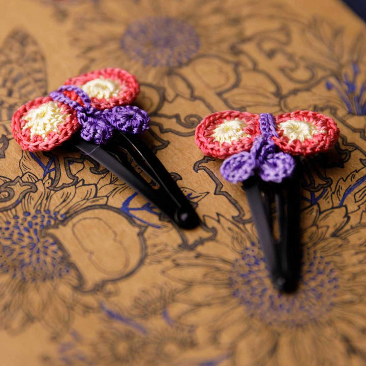 Handmade Poppy Butterfly Flower Hair Clips | Set of 2