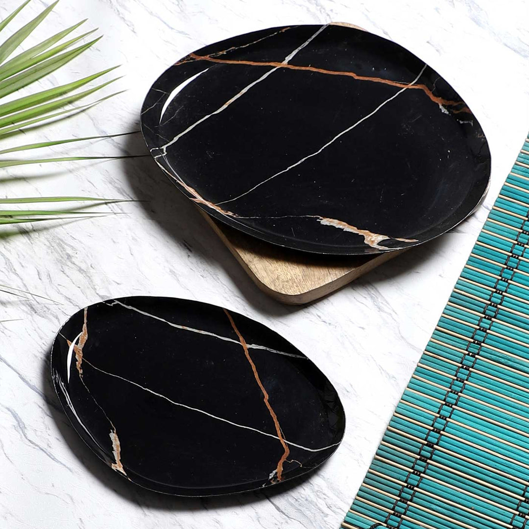 Handmade Black & Gold Metal Platter | Set Of 2