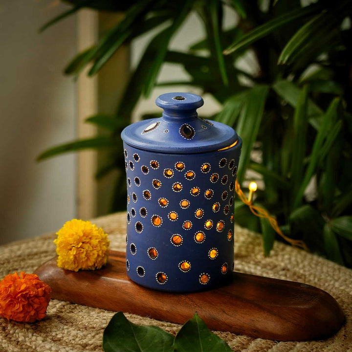 Handmade Blue Jar Terracotta Oil Lamp / Diya