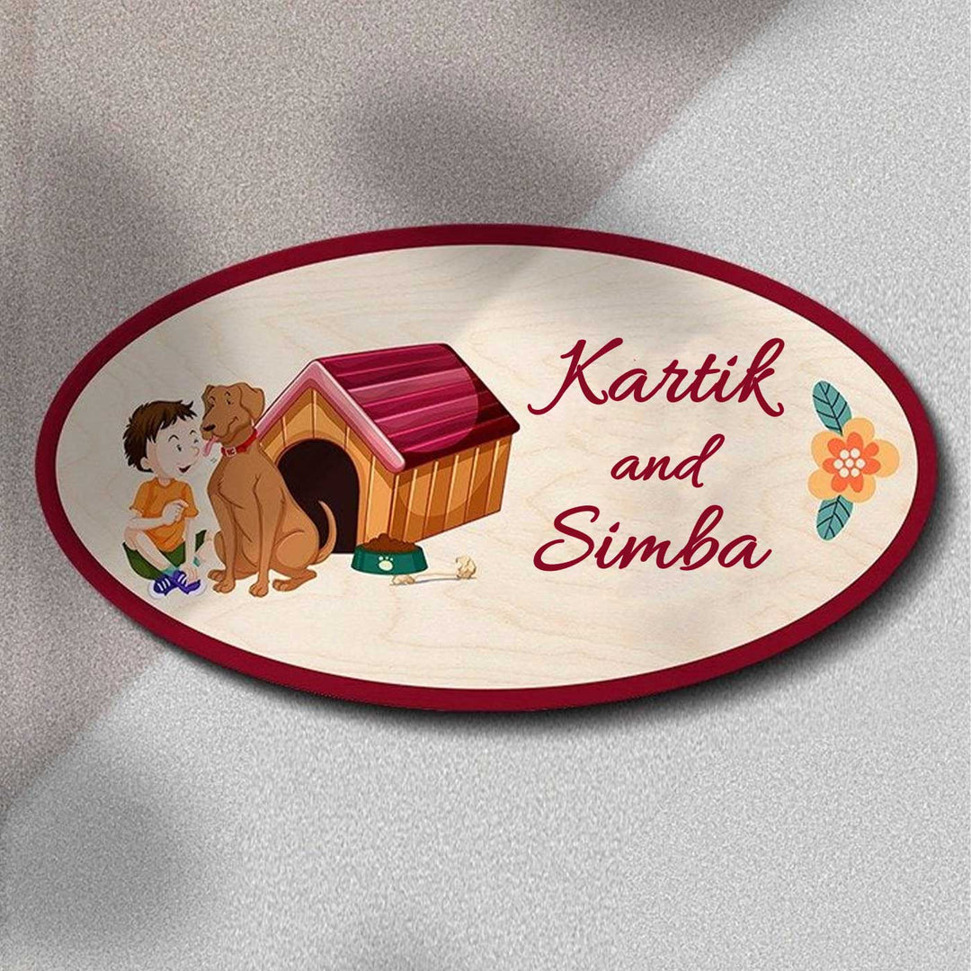 Printed Wooden Oval Character Nameplate For Pet Owners