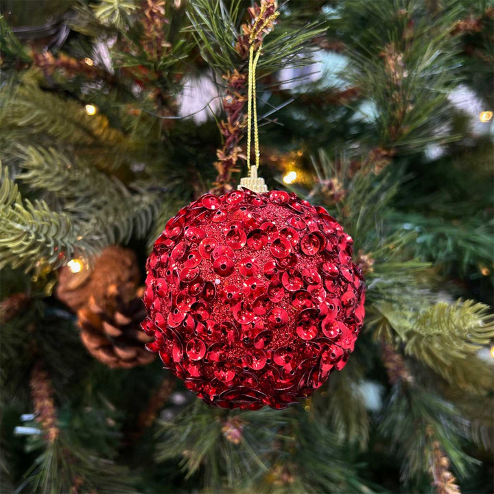 Handmade Gold Pink & Red Shimmer Embellished Chirstmas Ball Ornaments For Decoration | Set Of 9