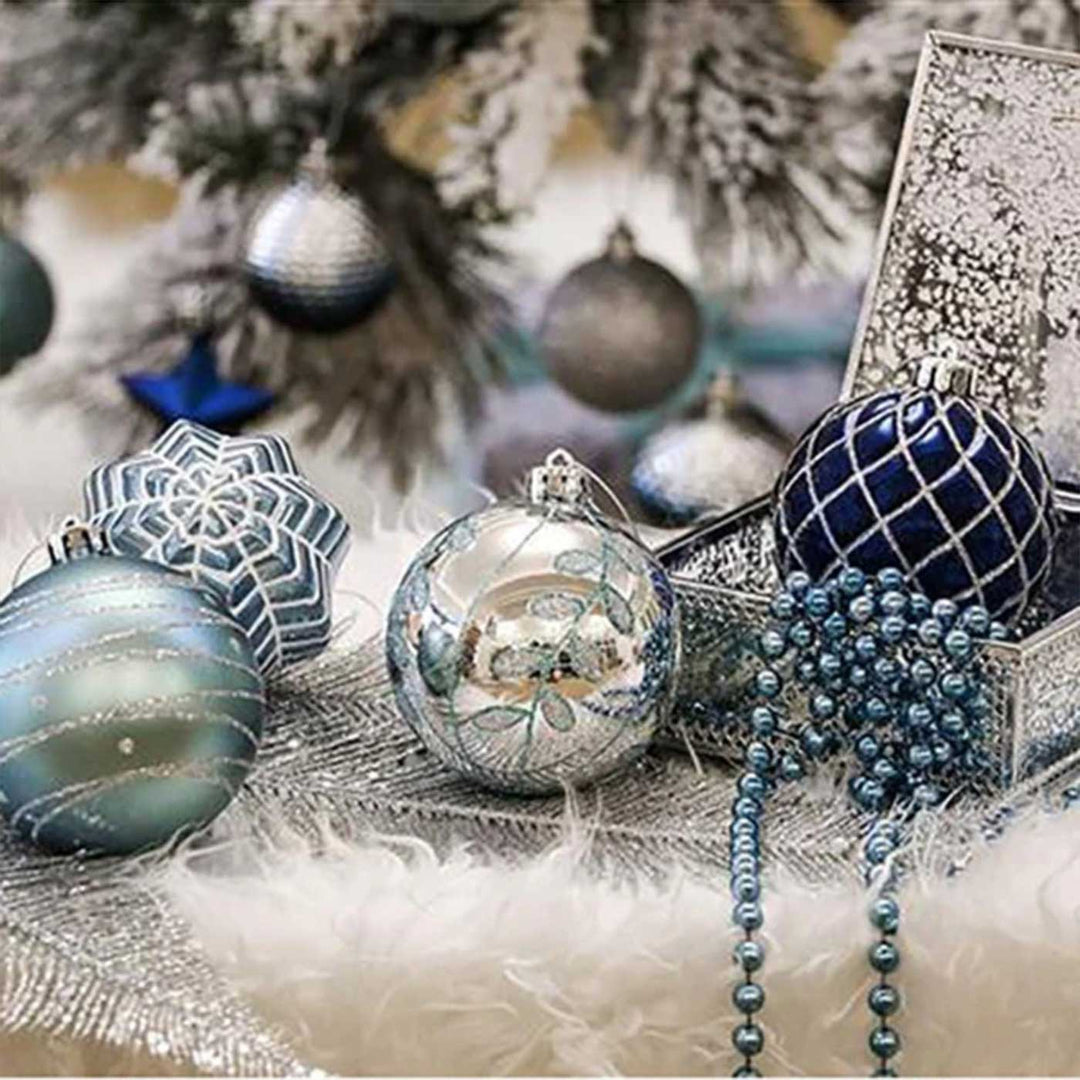 Blue & Silver theme Christmas Ball Ornaments For Decoration | Set of 16