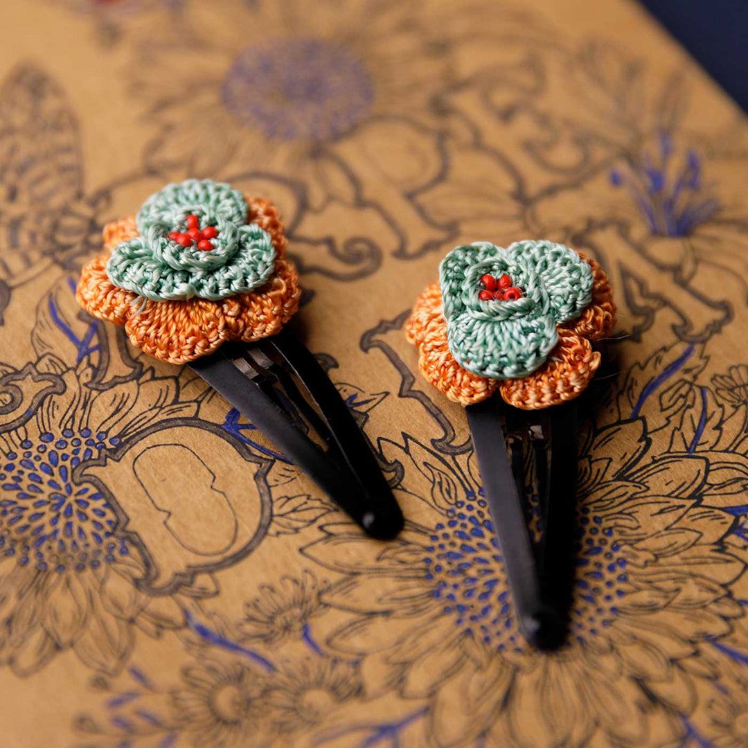 Handmade Teal Sakura Flower Hair Clips | Set of 2