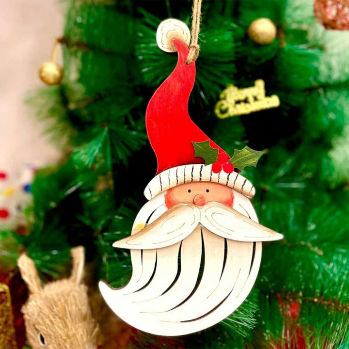 Handmade Long Hat Santa Wooden Ornaments For Christmas Tree Decoration