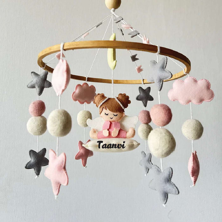 Personalized Handmade Angel’S Cloud Haven Felt Cot Mobile For Newborns