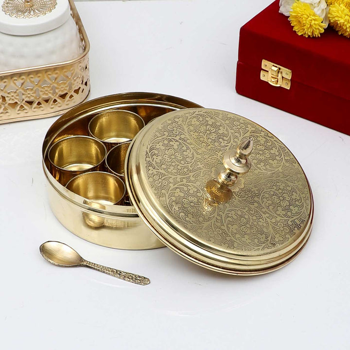 Handmade Round Brass Masala Box | Set Of 9